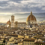 Beautiful sunset cityscape view of the Santa maria nouvelle Duomo and the town of Florence, in the Italian Tuscany.